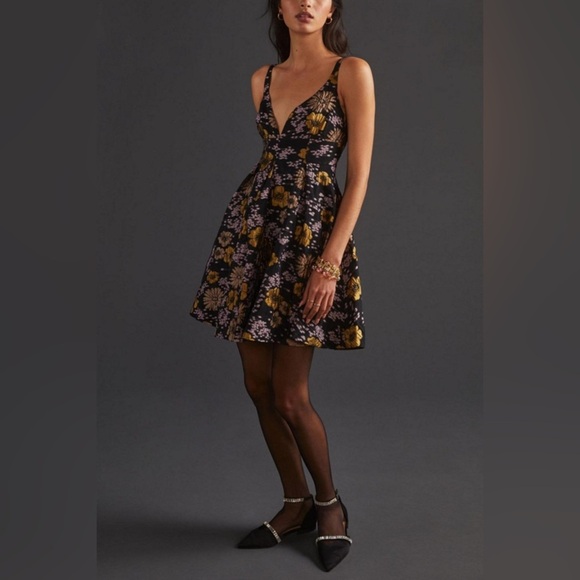 ‼️RARE‼️🎸ANTHROPOLOGIE🎸🔥NWT🔥Jacquard A-Line Mini Dress in Black Motif— Size 6 - Picture 3 of 16